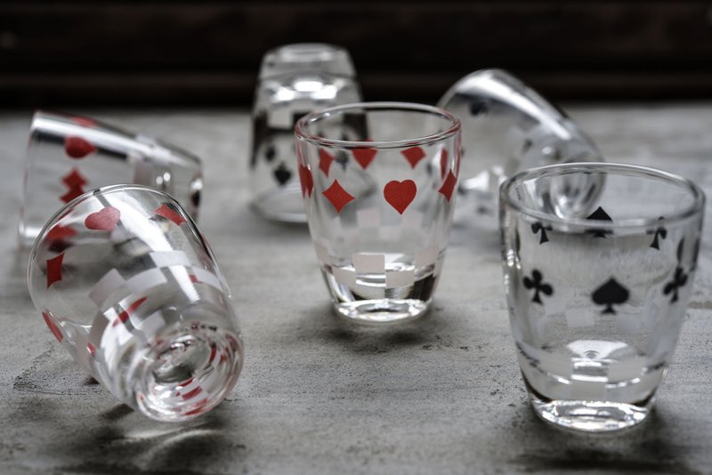 法国 扑克牌白色棋盘玻璃小酒杯一组(6只) - 酒杯/酒器 - 玻璃 