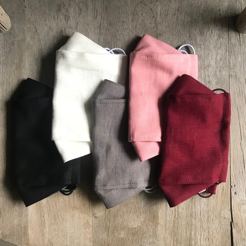 S号 3枚组 / 素色亚麻布口罩 13色 / 立体船型 - 口罩 - 棉．麻 粉红色