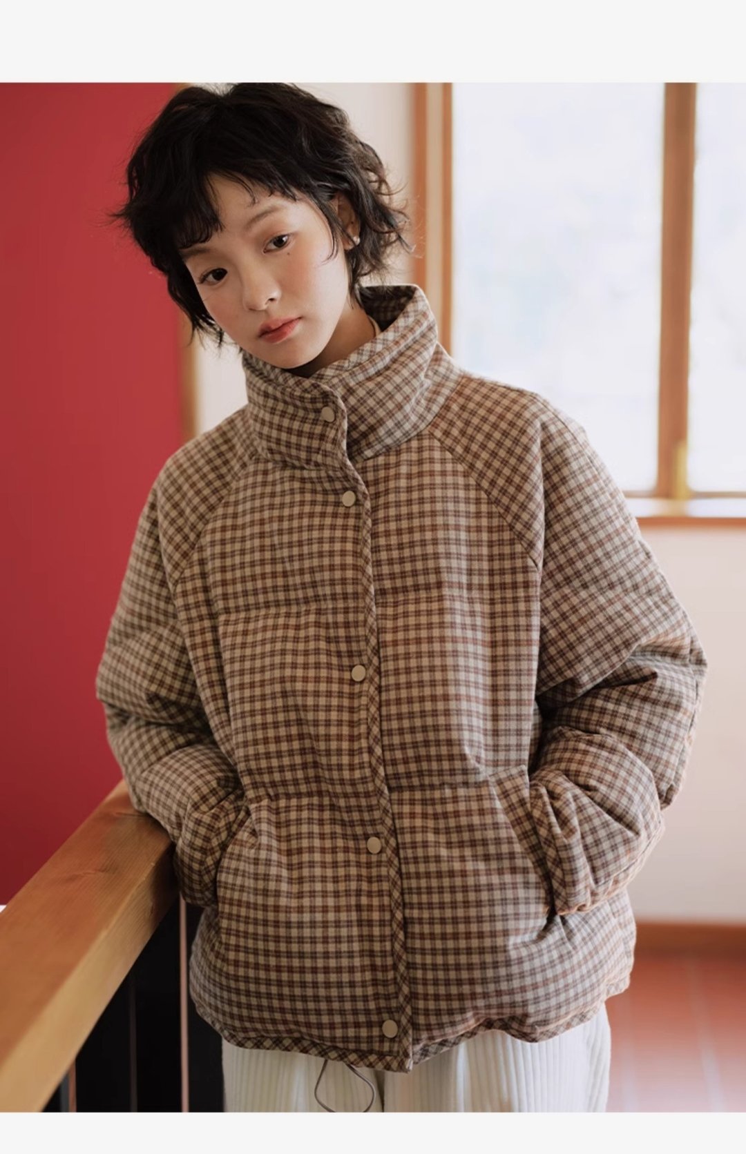格子立领90白鸭绒外套 - 女装休闲/机能外套 - 棉 多色