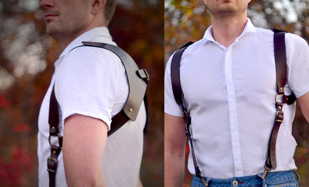 Leather handmade suspenders for mens. Handmade Suspenders. Braces. Wedding Groom - 皮带/腰带 - 真皮 黑色