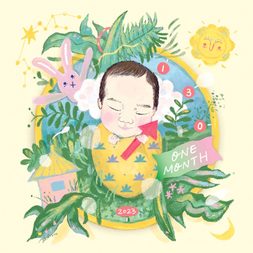 定制温馨绘本风格 可爱Baby新生儿礼物 人像画 肖像画 定制化礼物 - 电子手绘真人画像/绘画/插画 - 其他材质 