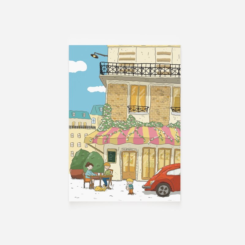 街角咖啡馆 - 手绘插画明信片(1층 모퉁이 카페 - 일러스트 엽서) - 卡片/明信片 - 纸 黄色