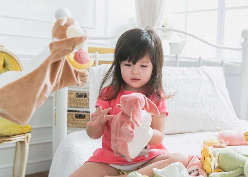 有机棉手偶安抚巾 兔兔狮子猴子河马 miYim 新生儿宝宝安抚玩具礼 - 玩具/玩偶 - 棉．麻 黄色