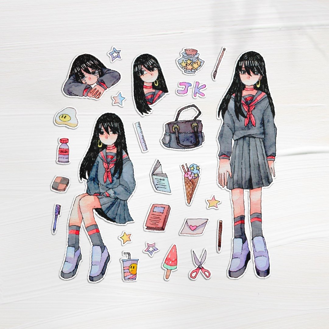 水手服手绘水彩贴纸22入 - 贴纸 - 纸 黑色