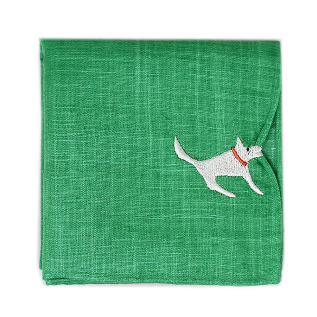 HIKKOMI 狗狗 绿色 手帕 41×41cm 50% 棉 50% 麻 日本制造 礼物 - 手帕/方巾 - 棉 绿色