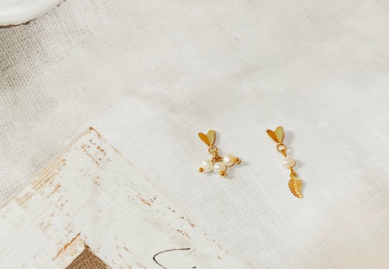 高质感手作~日系甜美 爱心珍珠耳环 - 耳环/耳夹 - 珍珠 