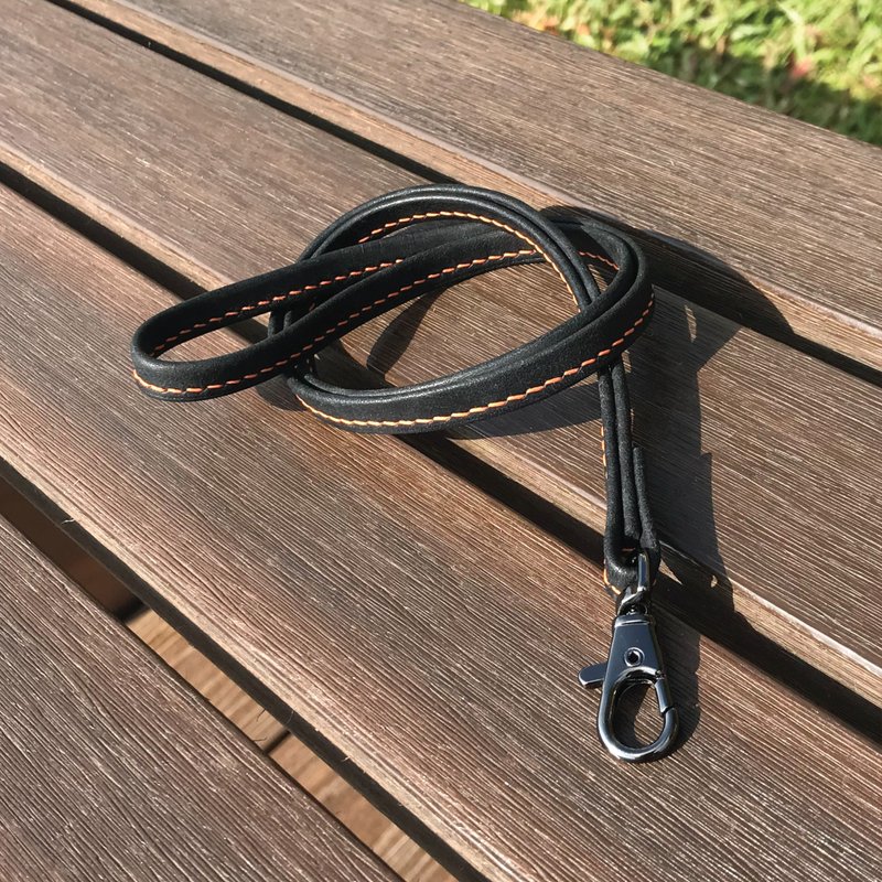 【挂颈带】黑色磨砂牛皮/挂钩吊绳/真皮手缝颈绳/手机背带 - 挂绳/吊绳 - 真皮 黑色