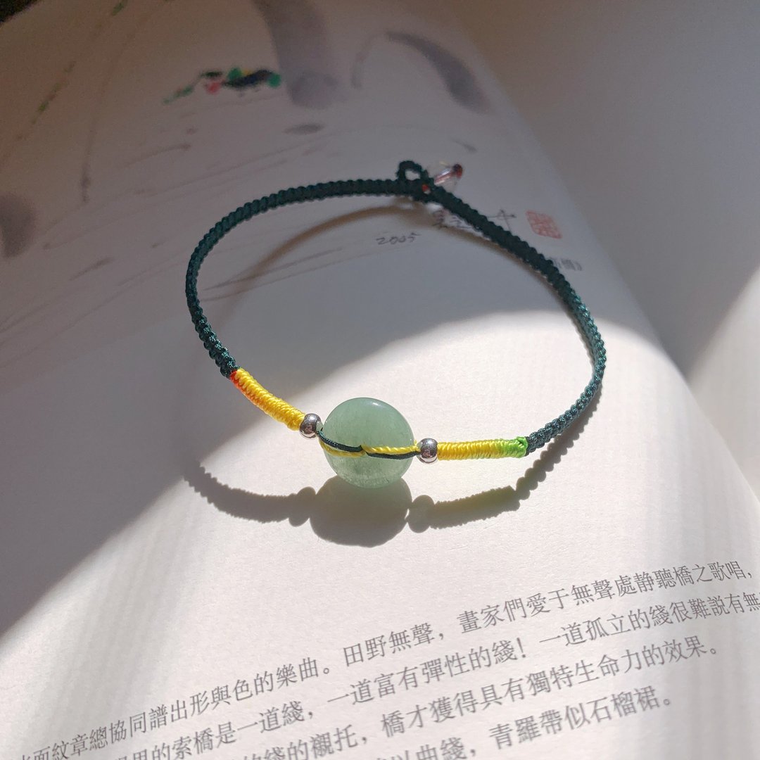 售完供欣赏 茶香。东陵玉五彩绳银珠复古编织手绳 复古玉石手链儿 - 手链/手环 - 玉石 绿色