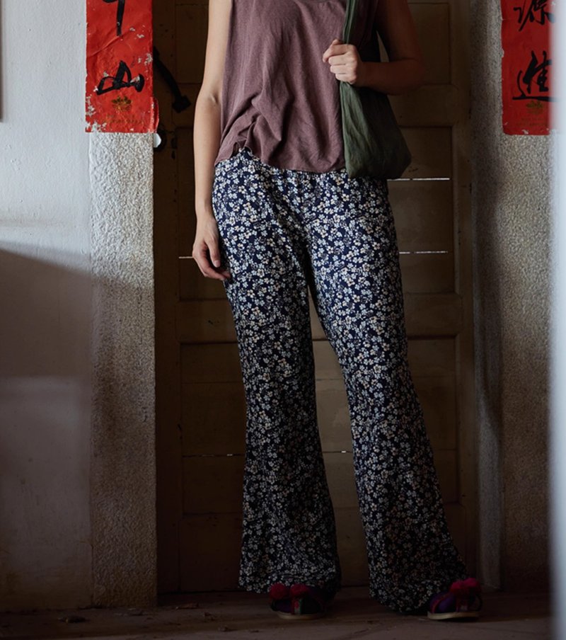 复古文青 蓝赛花亚麻直筒阔腿裤 - 女装长裤 - 其他材质 多色