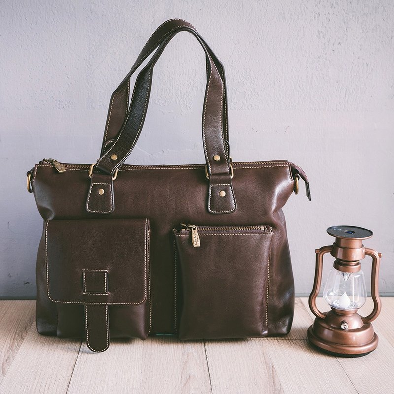 真皮复古老爷手提包/公文包 X-322 咖 - 公文包/医生包 - 真皮 咖啡色