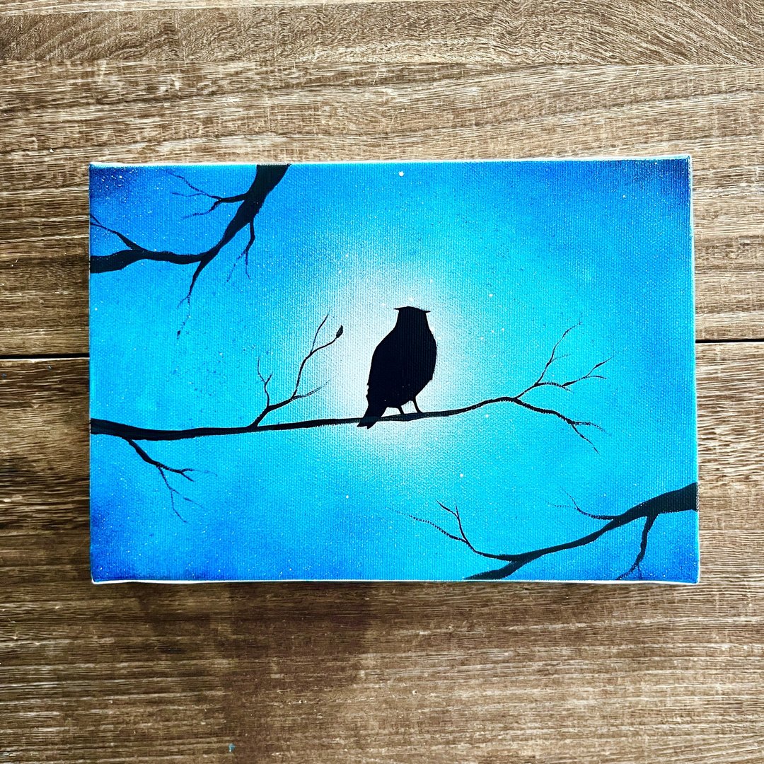 Owl of forest canvas panel landscape painting - 海报/装饰画/版画 - 棉 蓝色