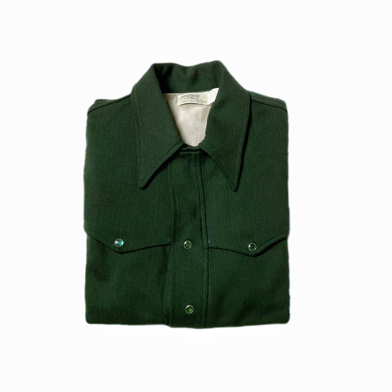 古着 70s PMC西部休闲衬衫 - 男装衬衫 - 聚酯纤维 绿色