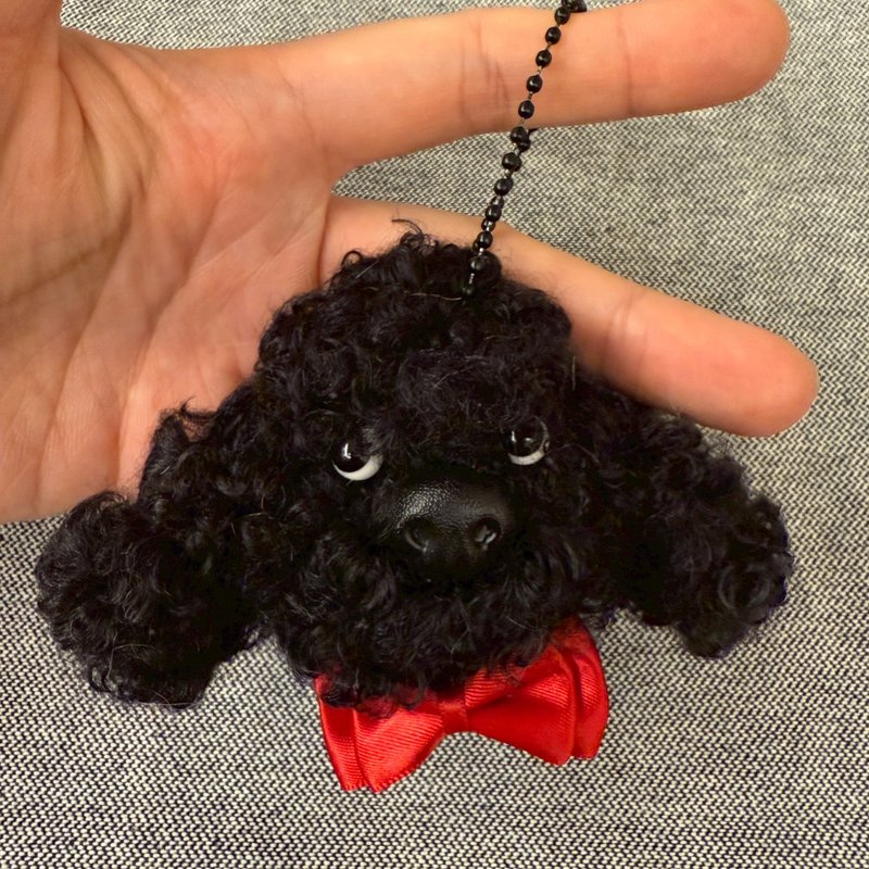 黑色贵宾卷卷毛狗头吊饰5cm-毛根扭扭棒手作吊饰/毛料娃娃 - 玩偶/公仔 - 其他材质 黑色