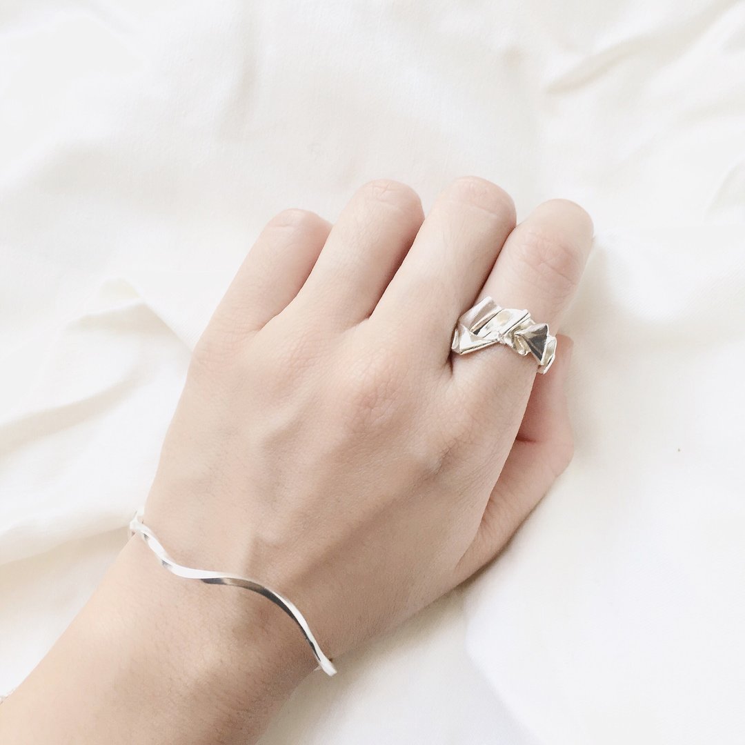 折折戒指 Raw Wrap Ring 925纯银 - 戒指 - 其他金属 银色