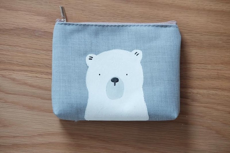 Polar Bear Card Pouch - 皮夹/钱包 - 棉．麻 灰色