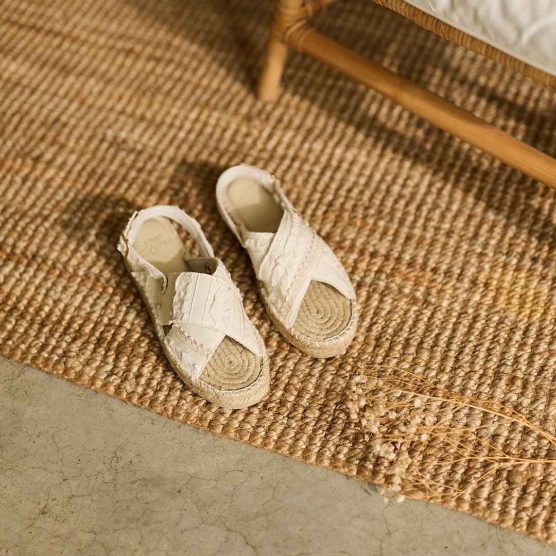 新品 草编凉鞋 浮花织屡 - 男女凉鞋 - 棉 白色