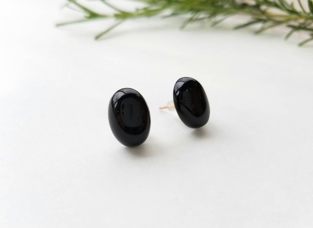 黑色玛瑙 缀珠耳环 onix earrings - 耳环/耳夹 - 半宝石 黑色