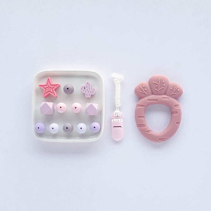 DIY 珊瑚红胡萝卜固齿器+奶嘴链+星星+仙人掌 (需自行串珠) - 玩具/玩偶 - 其他材质 多色