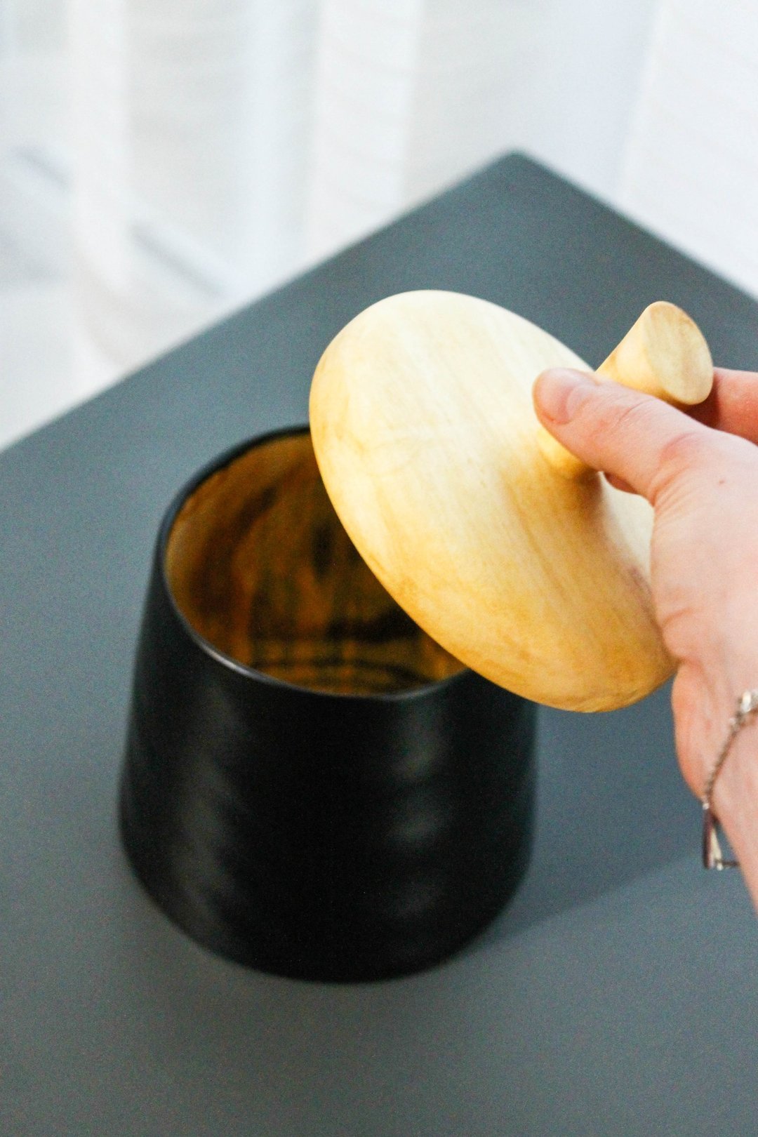 Wooden black jar, coffee jar - 收纳用品 - 木头 黑色