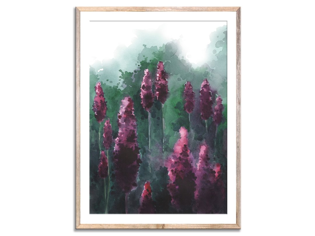 Lavender Art Print Floral Watercolor Painting Wildflowers Poster Flower Wall Art - 海报/装饰画/版画 - 纸 紫色