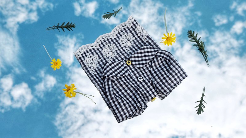 chacha.metyou  蓝白格纹绣花棉布衬衫 狗狗喵喵毛小孩 - 衣/帽 - 棉．麻 白色