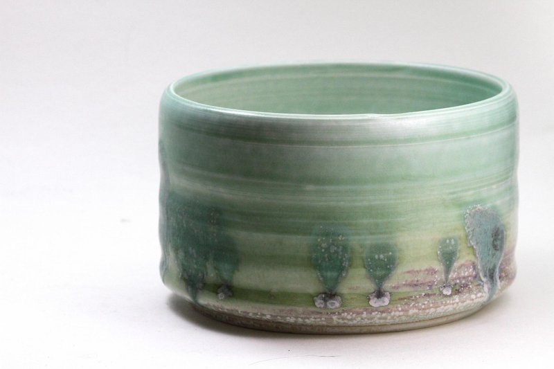 美瑛之丘手工陶瓷抹茶碗 - 碗 - 陶 绿色