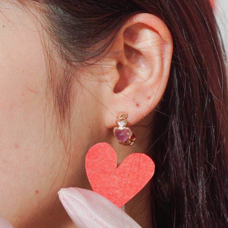 Love Card 耳环 - 耳环/耳夹 - 半宝石 金色