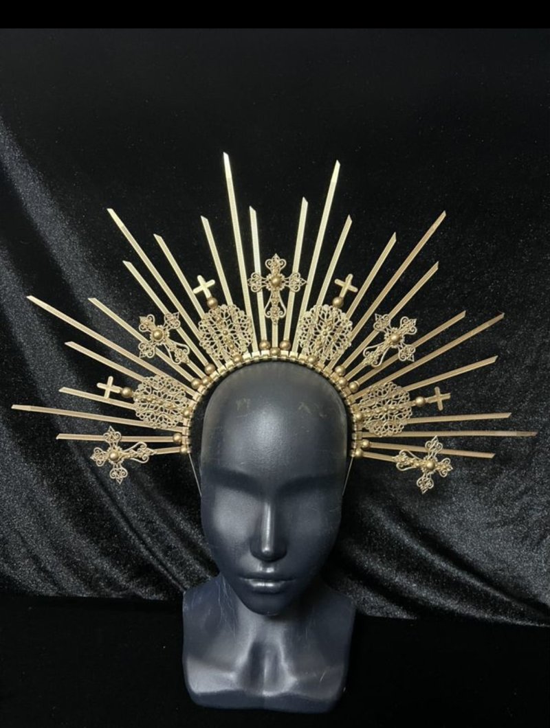 Gold halo crown Sunburst goddess headpieces Bridal wedding tiara Lolita headdres - 发饰 - 塑料 金色