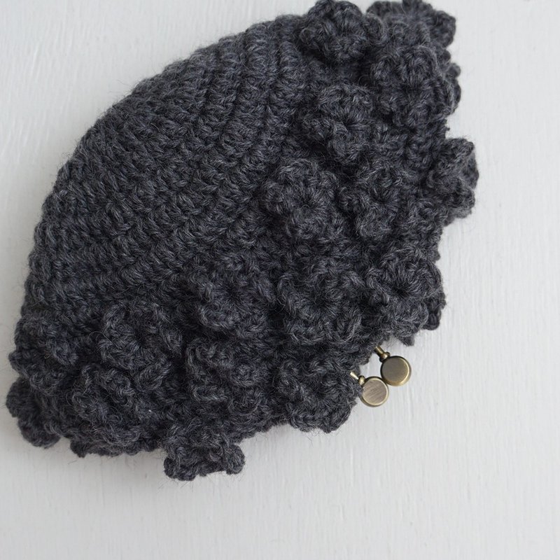 Ba-ba (m) 花朵针织钩针小包 No.C1779 - 化妆包/杂物包 - 羊毛 灰色