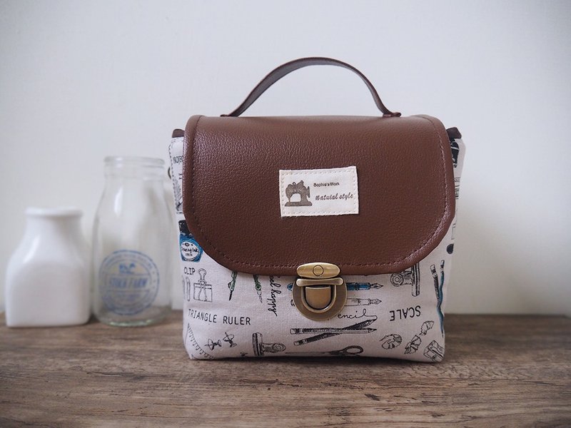 | 大相机包 | 类单小单眼厚铺棉相机包 (灰底手绘文具) BZ72 - 相机包/相机袋 - 棉．麻 灰色