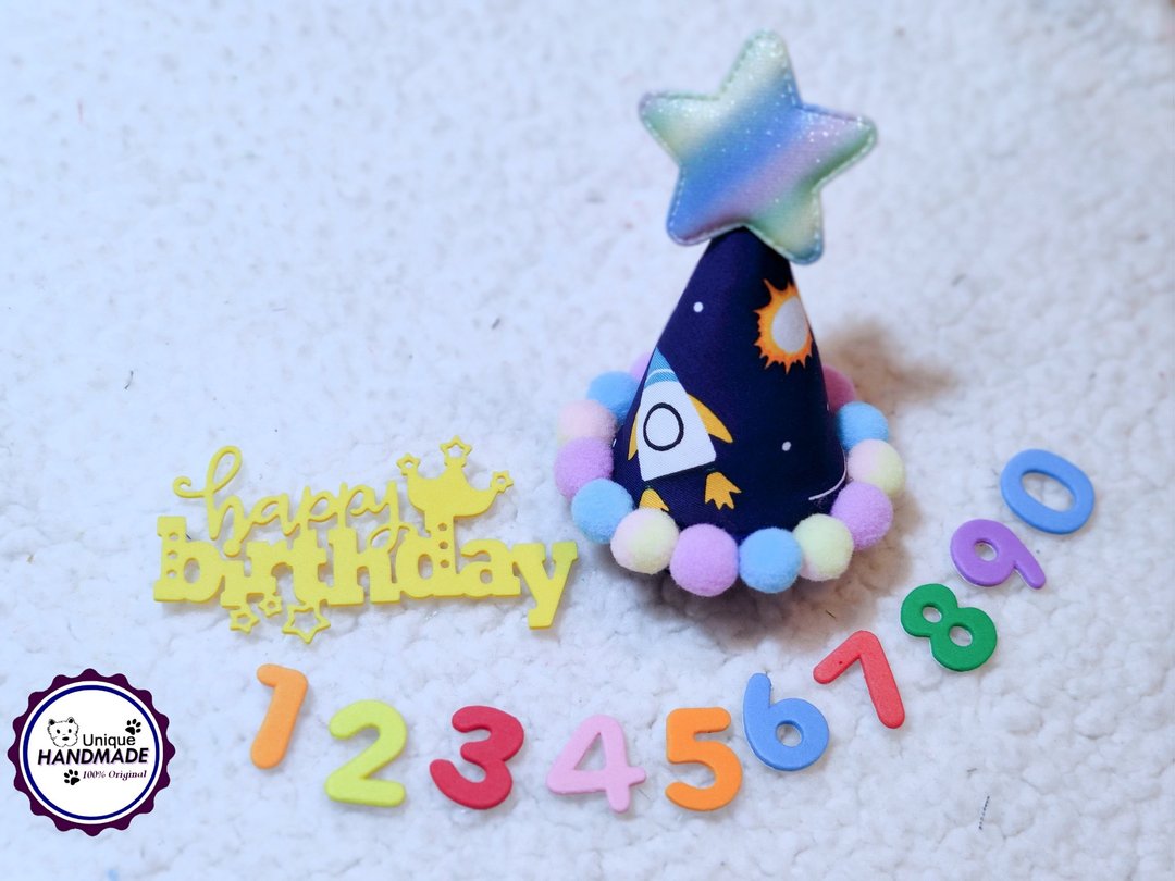 Birthday star 生日之星 宠物生日帽 - 衣/帽 - 棉．麻 紫色