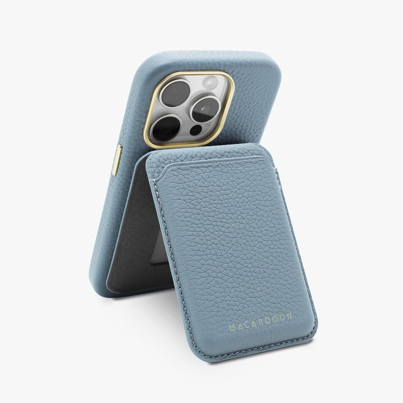 皮革MagSafe钱包支架 手机壳 磁吸 卡包 卡夹 iPhone 17 Pro Max - 手机座/防尘塞 - 真皮 蓝色