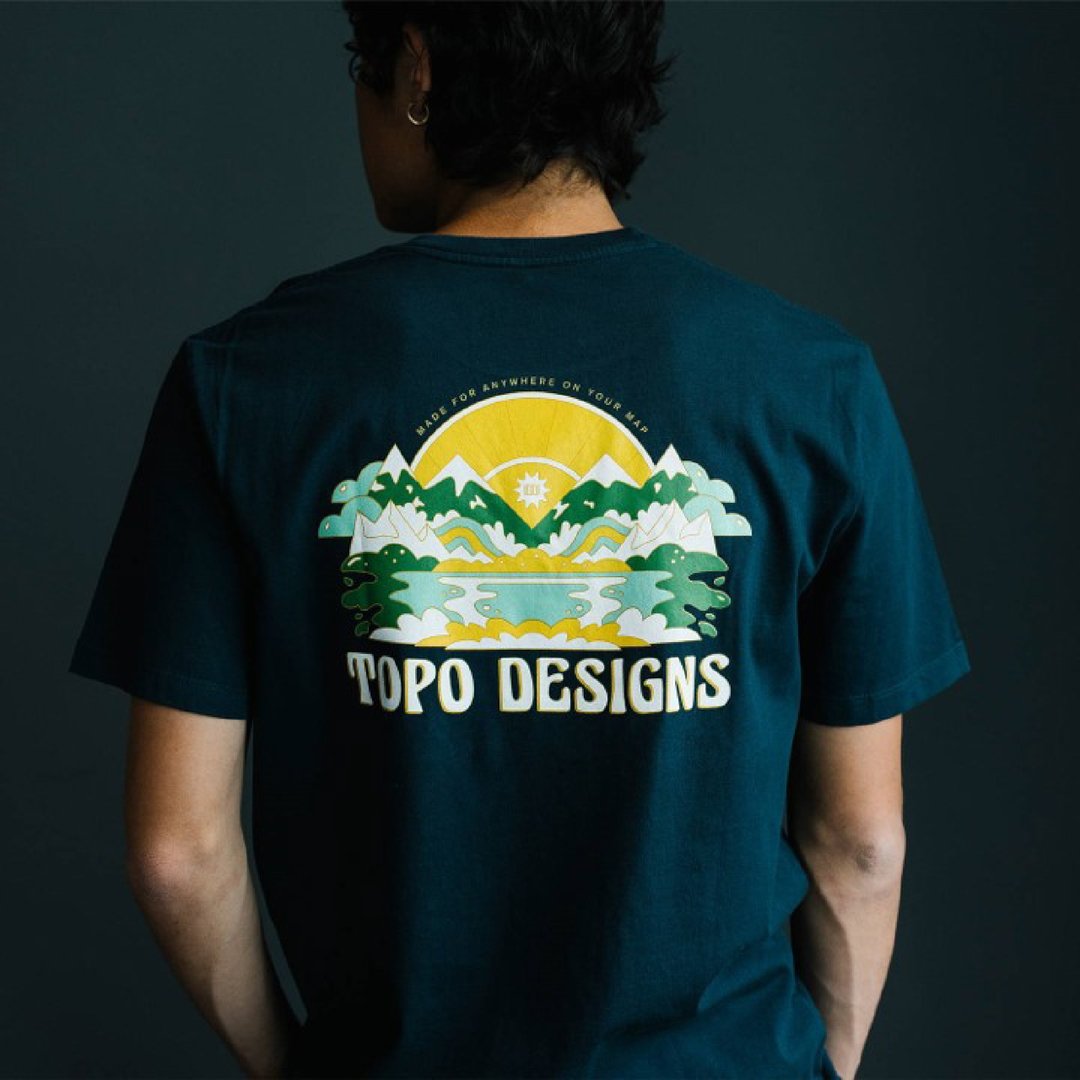 PEAKS & VALLEYS TEE 短袖T恤 - 中性连帽卫衣/T 恤 - 棉 蓝色