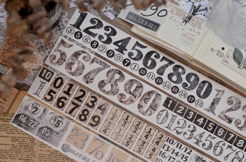 123 复古数字素 PET 和纸胶带 超長循環 - 纸胶带 - 其他材质 黑色