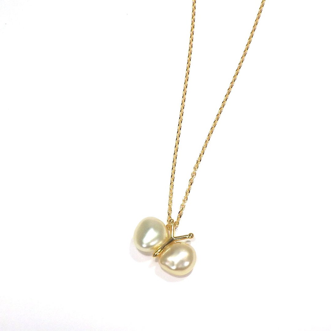 18K yellow gold  South sea keshi pearl pendant  necklace Butterfly Yellow - 项链 - 珍珠 