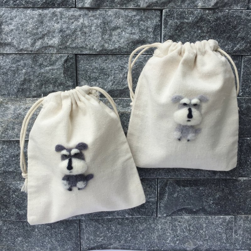 内八小屁__雪纳瑞羊毛毡束口袋 - 化妆包/杂物包 - 棉．麻 白色