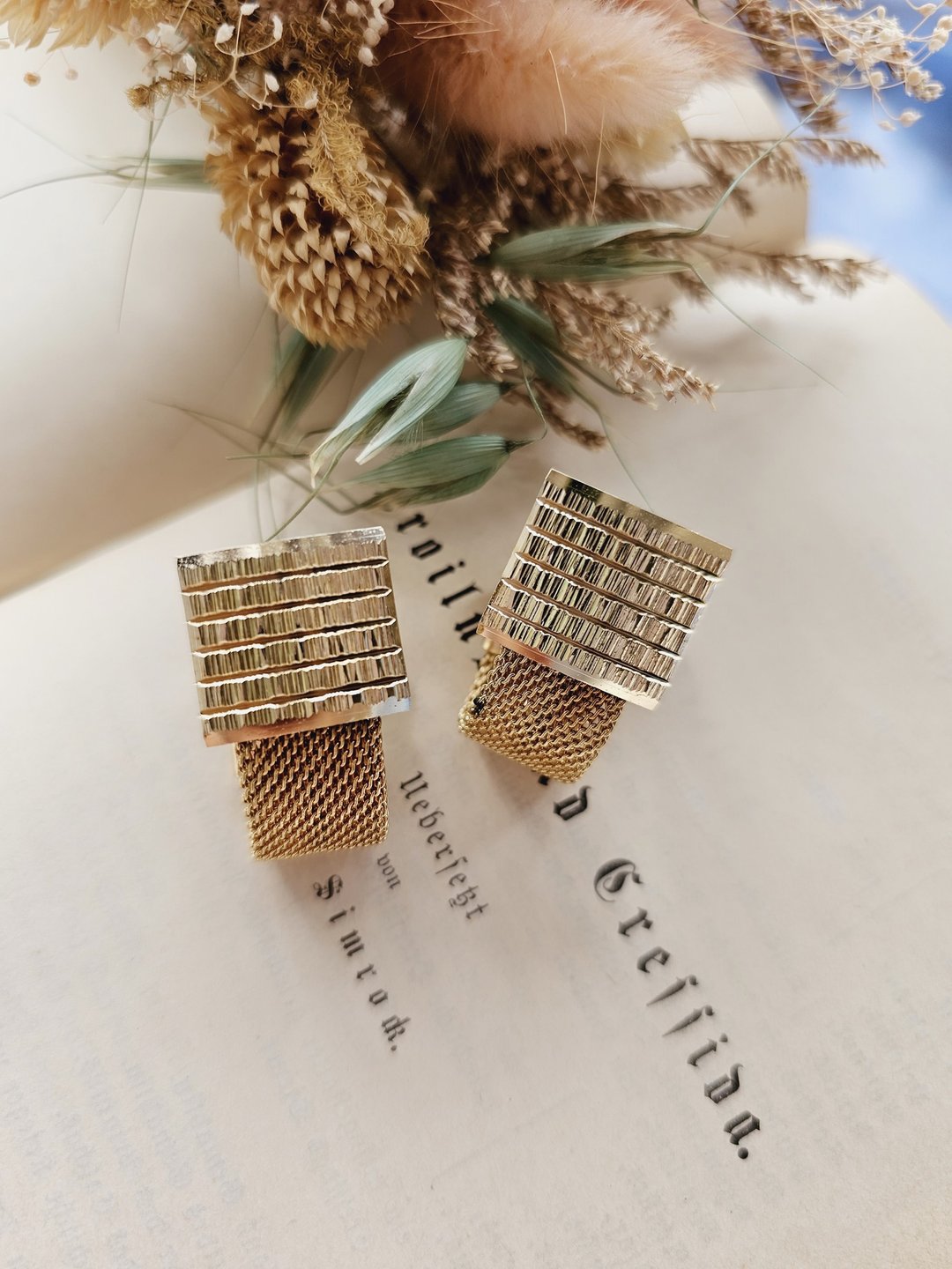 ANSON金色方砖翻转式袖扣cufflinks男士珠宝/vintage西洋古董饰品 - 袖扣 - 其他金属 