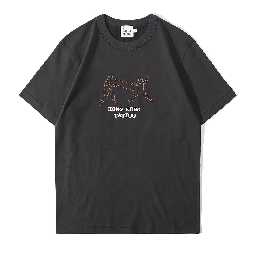Incense Harbour Hong Kong Tatto 刺绣棉质 T-shirt  - 击剑 T恤 - 中性连帽卫衣/T 恤 - 棉 灰色