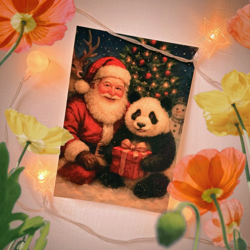 Daily Christmas 芬兰趣 温暖油画风圣诞老公公&猫熊 - 卡片/明信片 - 纸 多色