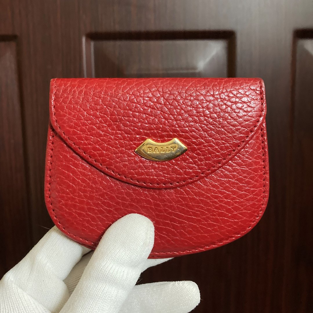 BALLY 绝版红色 真皮 意大利制 logo五金 钥匙圈 古董零钱包 复古 - 零钱包 - 真皮 红色