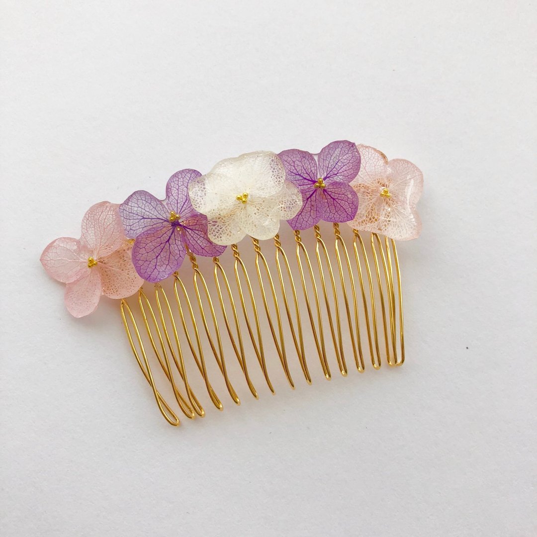 Hydrangea's Hair Comb*Pink Purple* - 发饰 - 植物．花 红色
