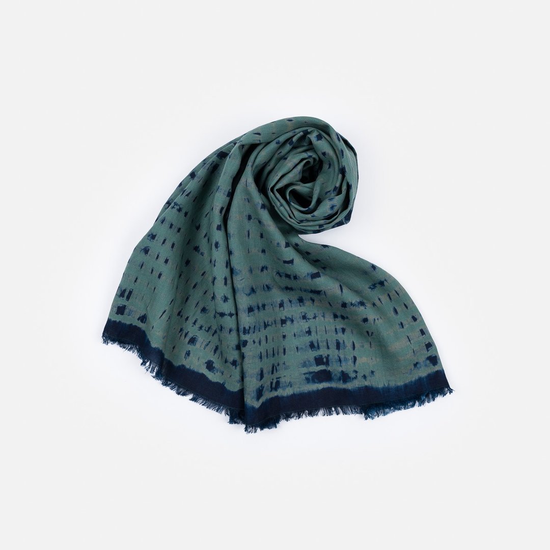 Teal Waterfall Linen Scarf - 丝巾 - 亚麻 绿色