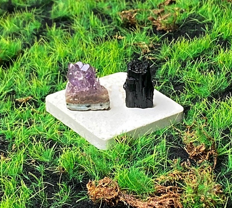 能量摆饰-天然原矿可爱紫晶簇 黑碧玺套组 招财保平安 快速出货 - 摆饰 - 水晶 多色