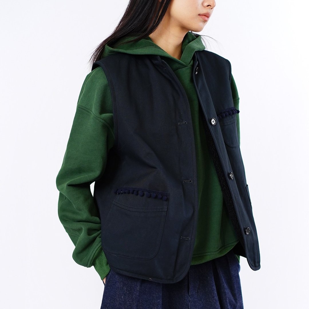 手作 加厚加毛工裝馬甲 職人背心  CS220526 - 女装背心 - 棉 蓝色