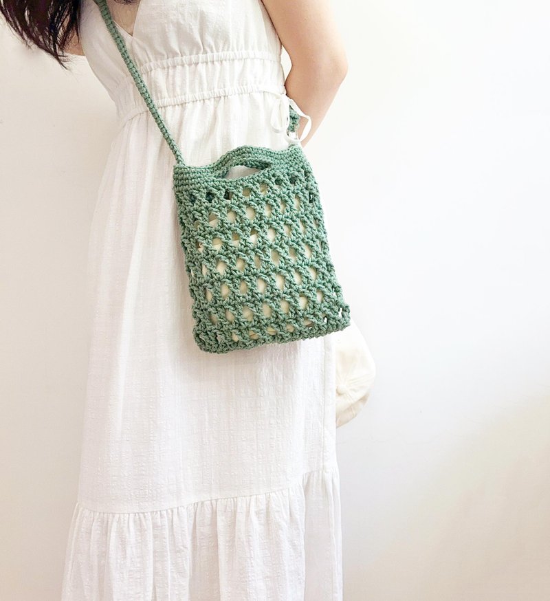 多用途手工钩织随身包包 /多色可选 背带可调 肩背手提小包手机包 - 侧背包/斜挎包 - 棉．麻 绿色