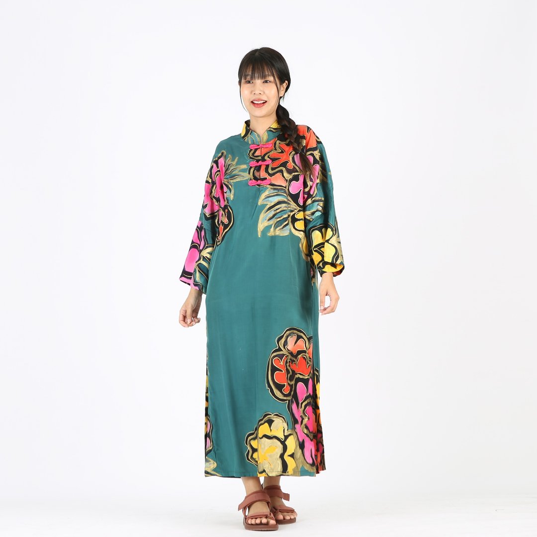 Kaftan 中式设计 棉丝材质 手绘 – Free Size - 洋装/连衣裙 - 棉 绿色