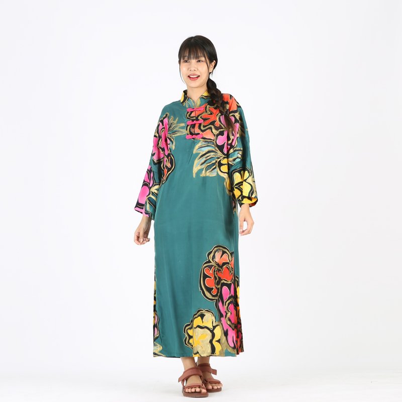 Kaftan 中式设计 棉丝材质 手绘 – Free Size - 洋装/连衣裙 - 棉．麻 绿色