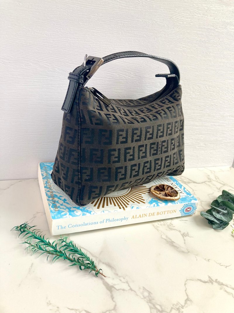 【LA LUNE】中古二手Fendi啡色经典老花布质迷你手挽小包手袋腋下 - 手提包/手提袋 - 其他材质 咖啡色