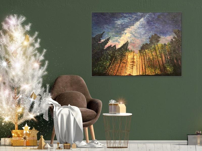 手工油画- 银河与营火 - 海报/装饰画/版画 - 棉．麻 黑色