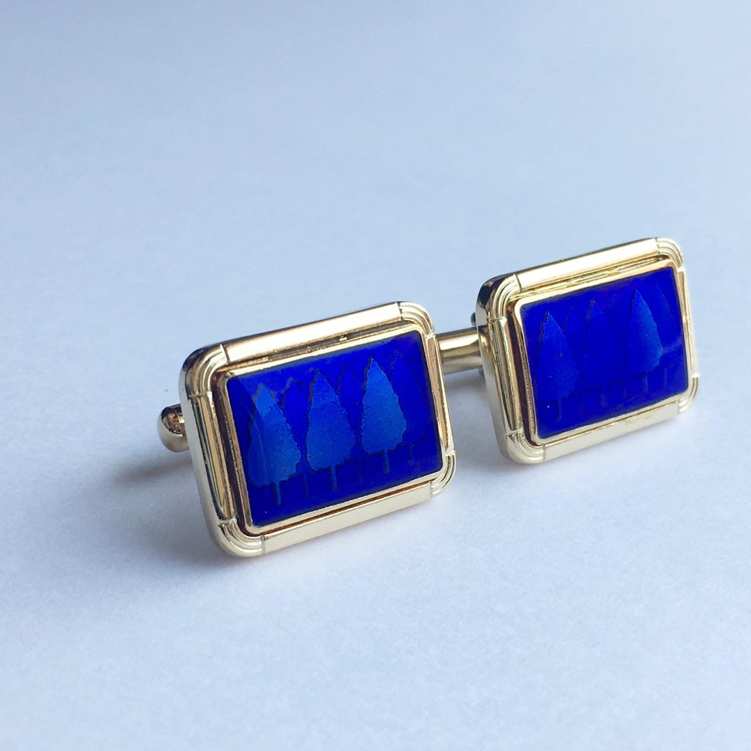 Grove [Sapphire Sapphire] Cloisonne Cufflinks Cufflinks Red Bronze Shizumi Cloisonne 18kgf - 袖扣 - 其他材质 蓝色